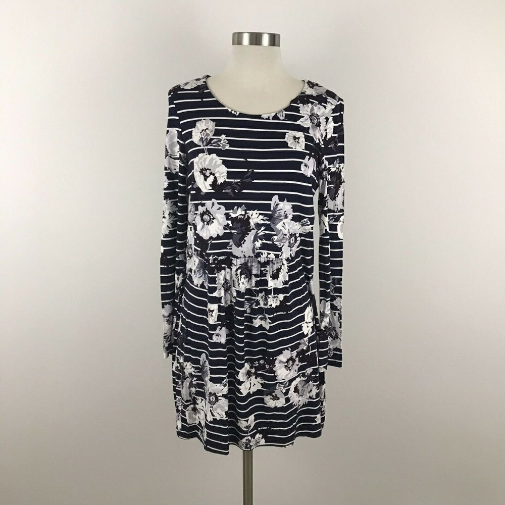 Joules Womens 6 Dress Posy Navy White Floral Stripe Long Sleeve Empire Waist NWT